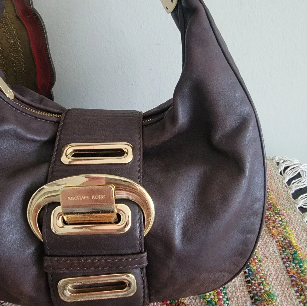 Michael Kors Baguette Hobo Bag Brown Leather Rare Purse